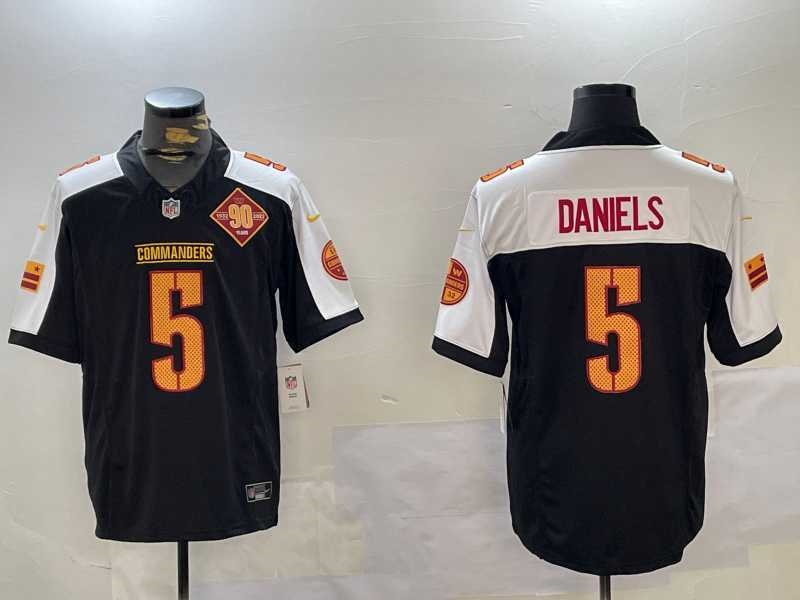 Men%27s Washington Commanders #5 Jayden Daniels Black White 2024 F.U.S.E. 90th Anniversary Vapor Limited Stitched Jersey ` Dzhi